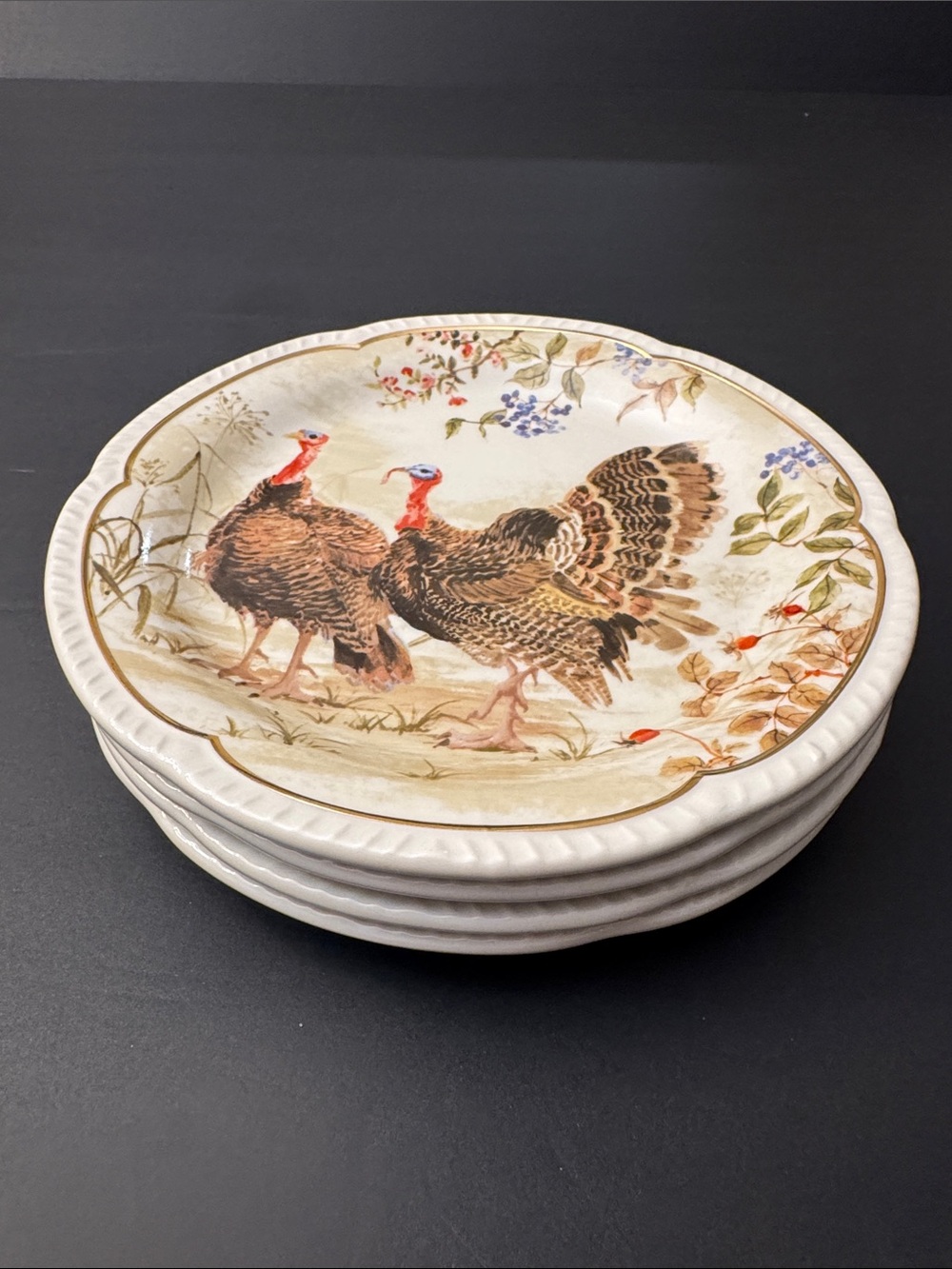 NWOT 4pc Potter's Studio Scalloped Stoneware  Turkey Salad Plates - 8.25" - Picture 7 of 10